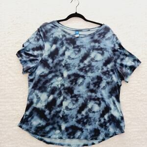 T-Shirt Women Shibori Blue Boho Indie Festivalcore Casual Edgy Grunge Size XL